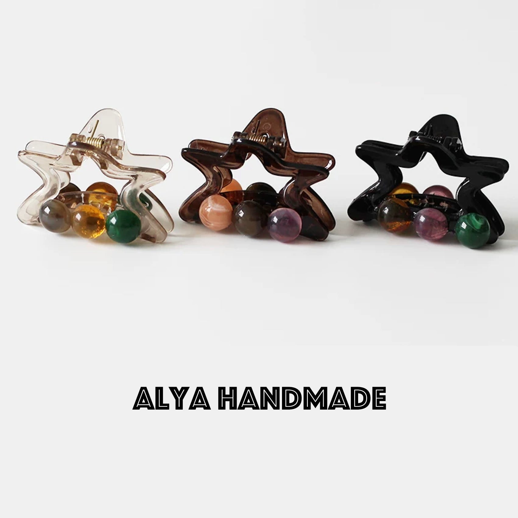 Round bead five pointed star half tied hair grab