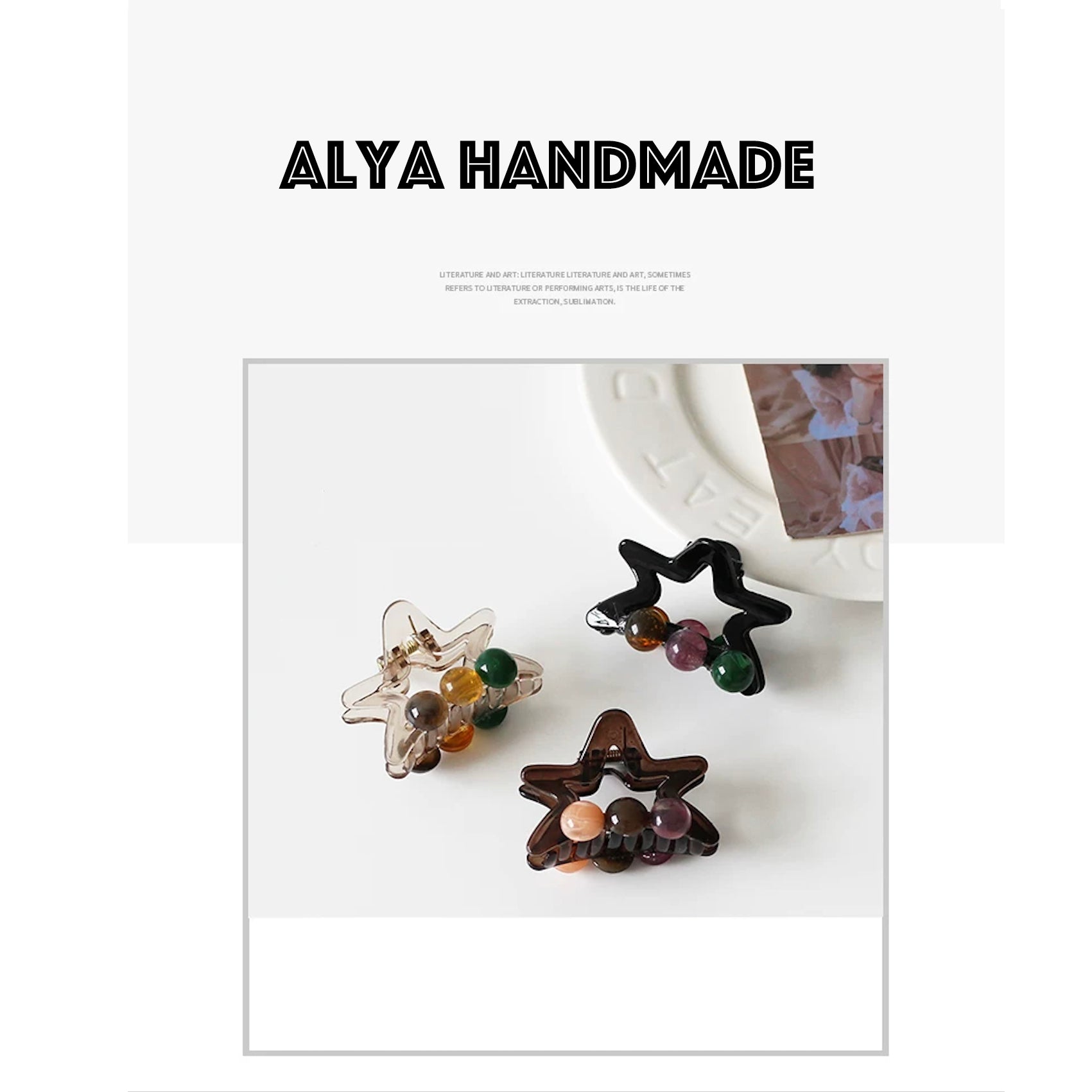 Round bead five pointed star half tied hair grab