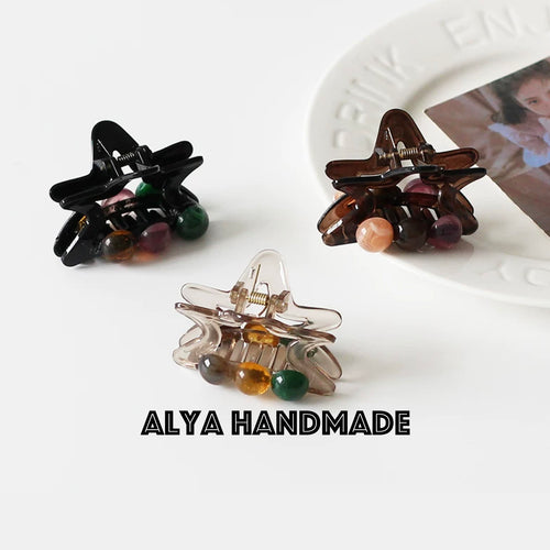 Round bead five pointed star half tied hair grab