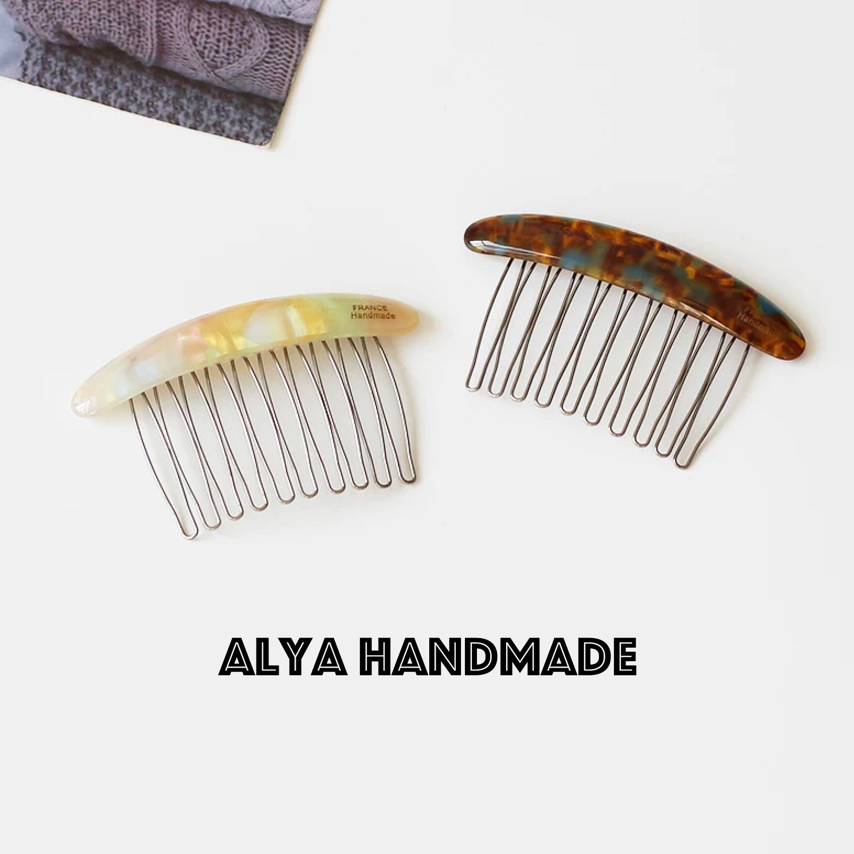 Marble patterned iron toothed hair comb